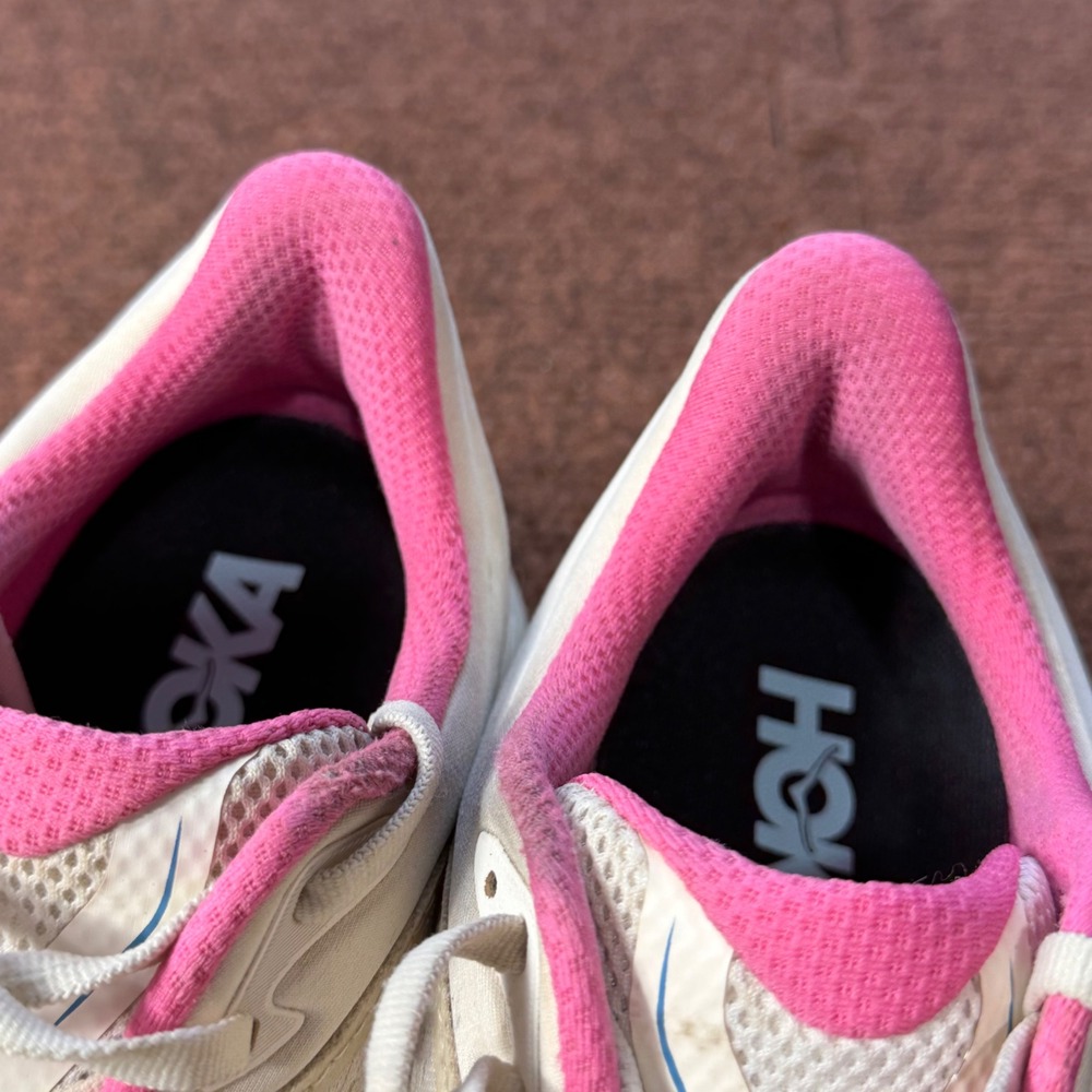 Hoka Bondi 9 Womens Running Shoes 8.5 Alabaster Sea Glass Pink Yellow 1162012 A- - Picture 6 of 11
